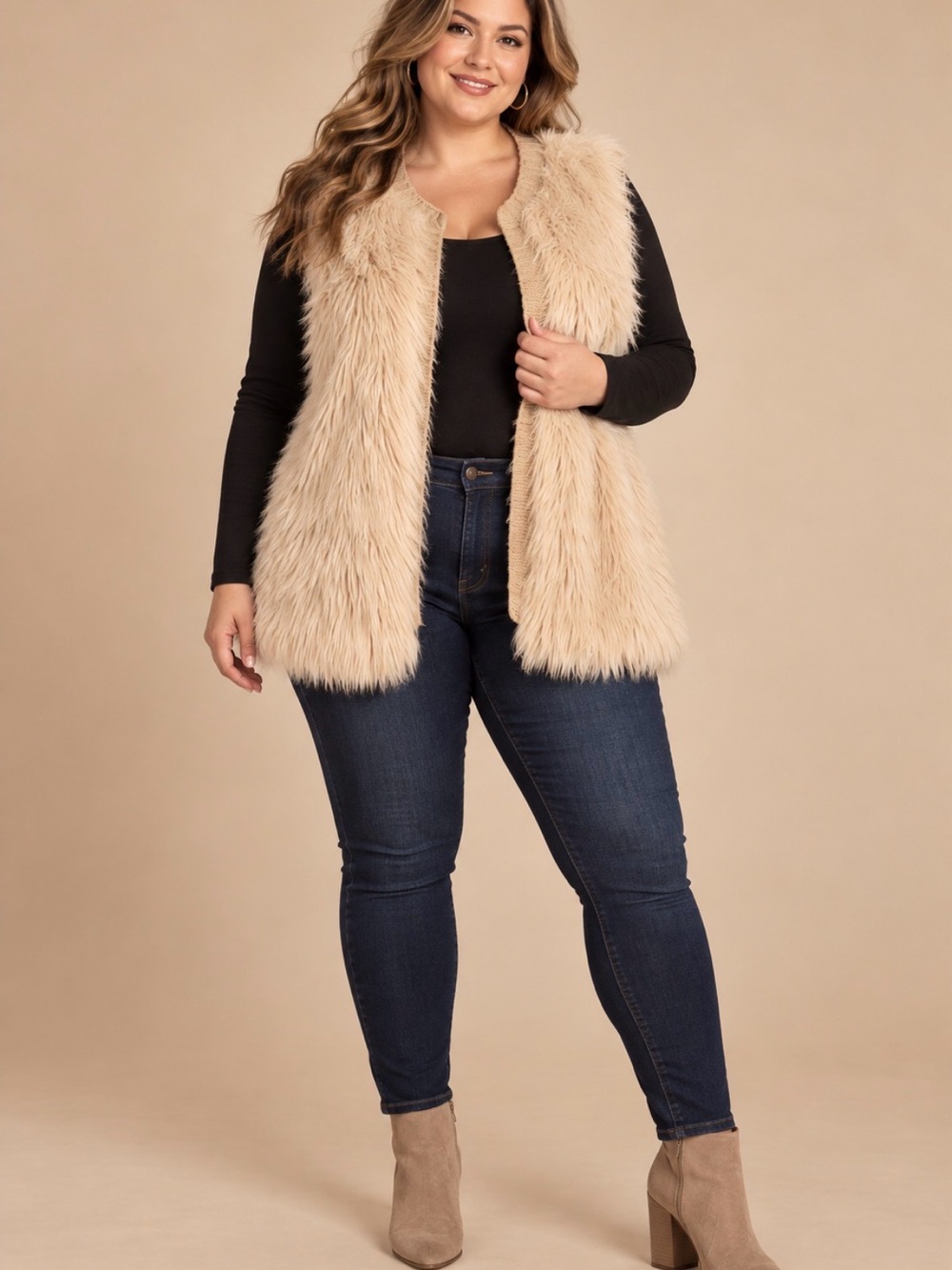 Xhilaration Faux Fur Sleeveless Vest in Beige